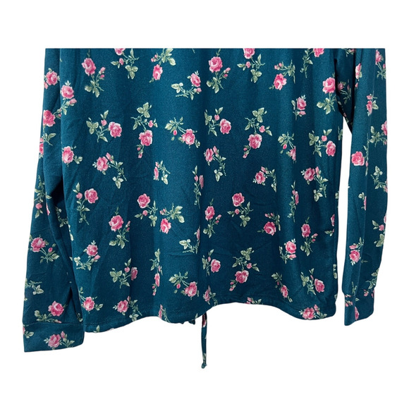 FLORA NIKROOZ WOMENS MEDIUM FLORAL PRINTED SWEATER-KNIT PAJAMA TOP ONLY GREEN - Picture 7 of 10